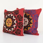 Red tashkent suzani square matching pillow cases