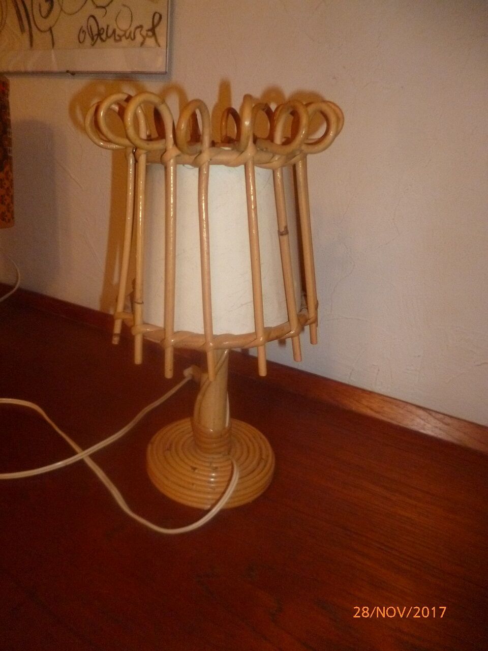 Wicker and rattan 1960 bedside lamp