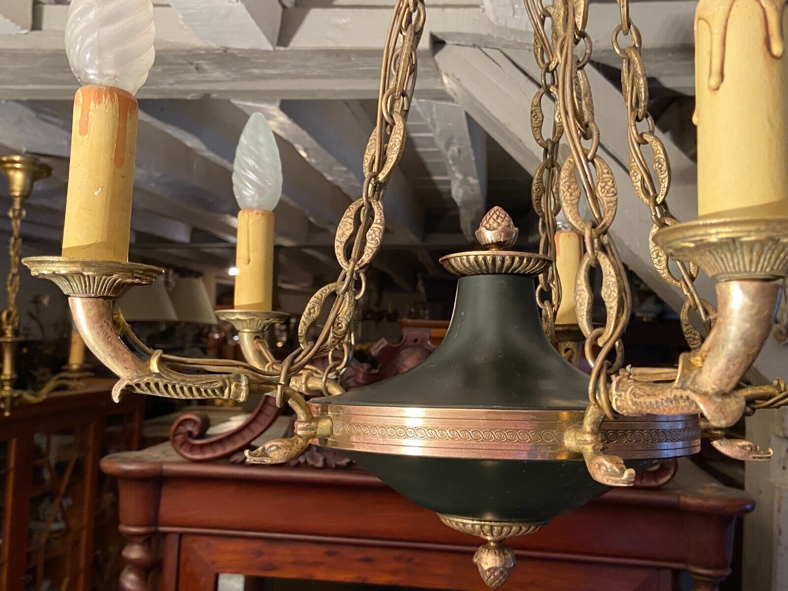 5-burner bronze and metal chandelier with double patina Empire style