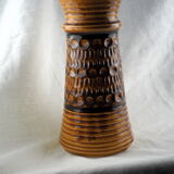 High arched vase, round hollow patterns and spikes, black and ocher seventies vibe - Bay Keramik - 70'