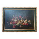 Peinture à l'huile encadrée représentant un bouquet de fleurs du XVIIIe siècle