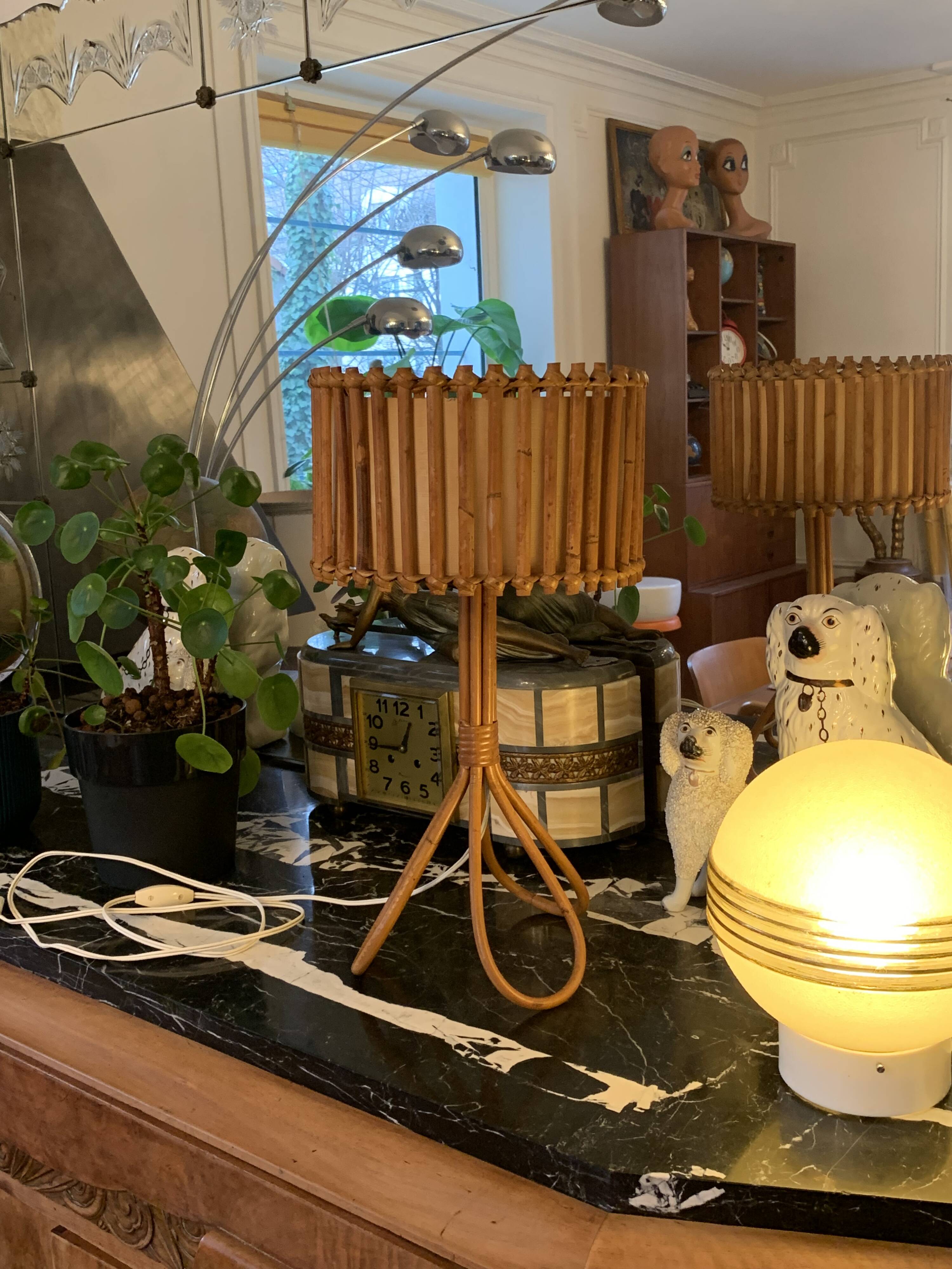 Rattan tripod lamp 1950 H47