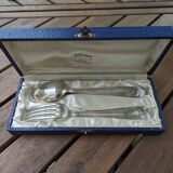 Antique silver plated fork and spoon in box 60g