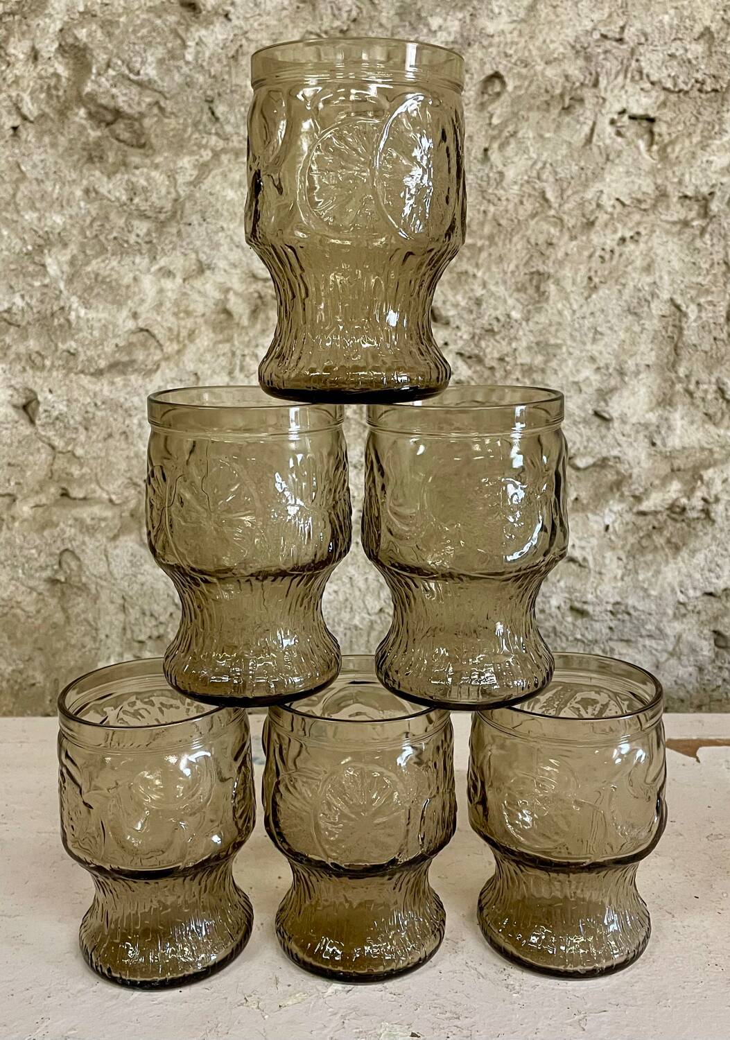 Service à orangeade verre fumé noir ancien/vintage