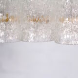 Ceiling chandelier in tubular blown glass and brass