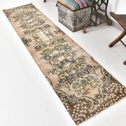 2x9 Rug For Floral Green Turkish Vintage Runner Rug, 64x279Cm SKU 24965