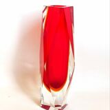 Bright red Murano Sommerso faceted vase 1960s Height 30 cm