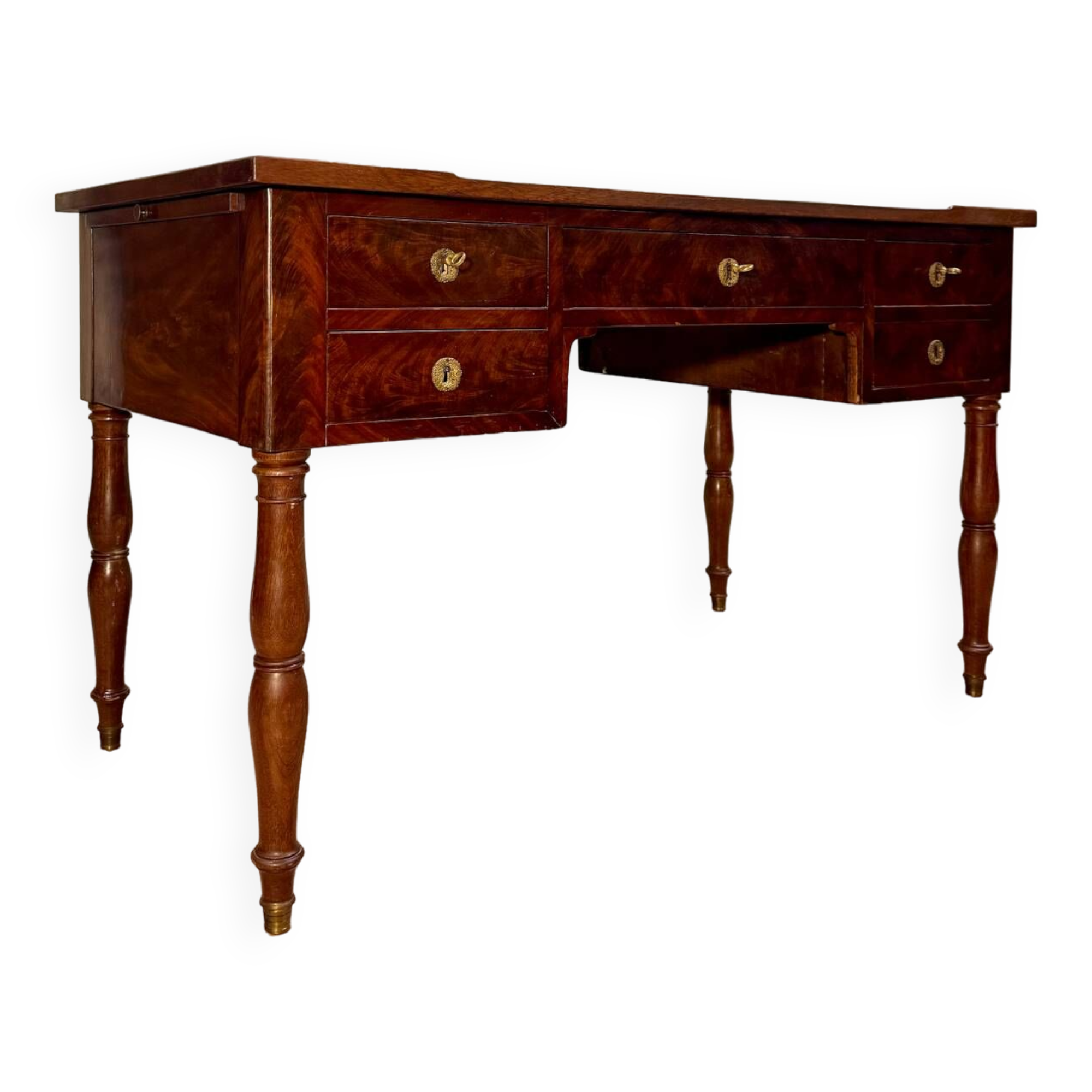 Flat Desk In Mahogany And Mahogany Feather Jacob Feet Louis Philippe Period XIX Eme Century