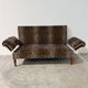 Vintage leopard velvet sofa / wall sofa with drop-down arms, France.