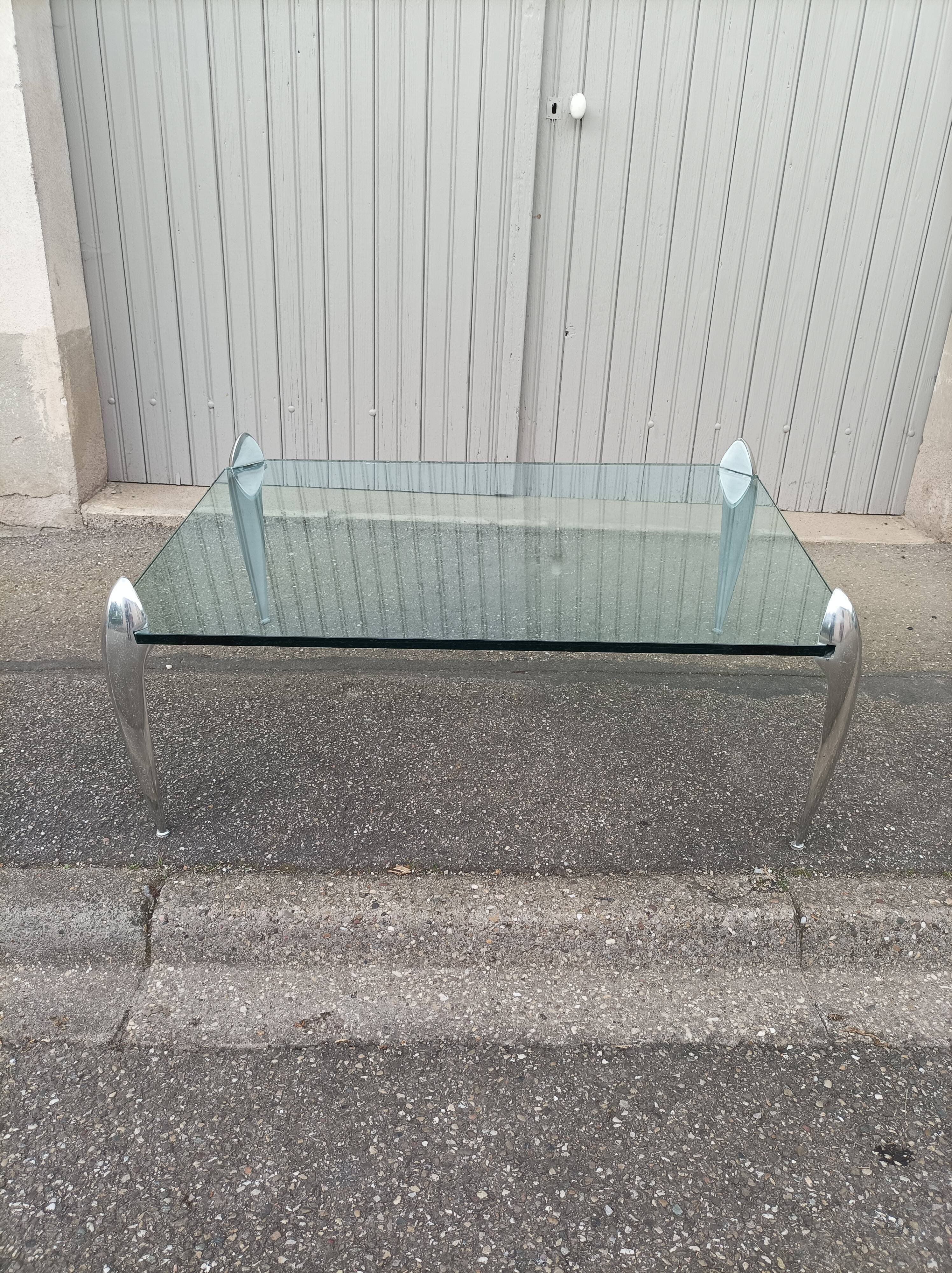 Vintage coffee table glass slab and chrome