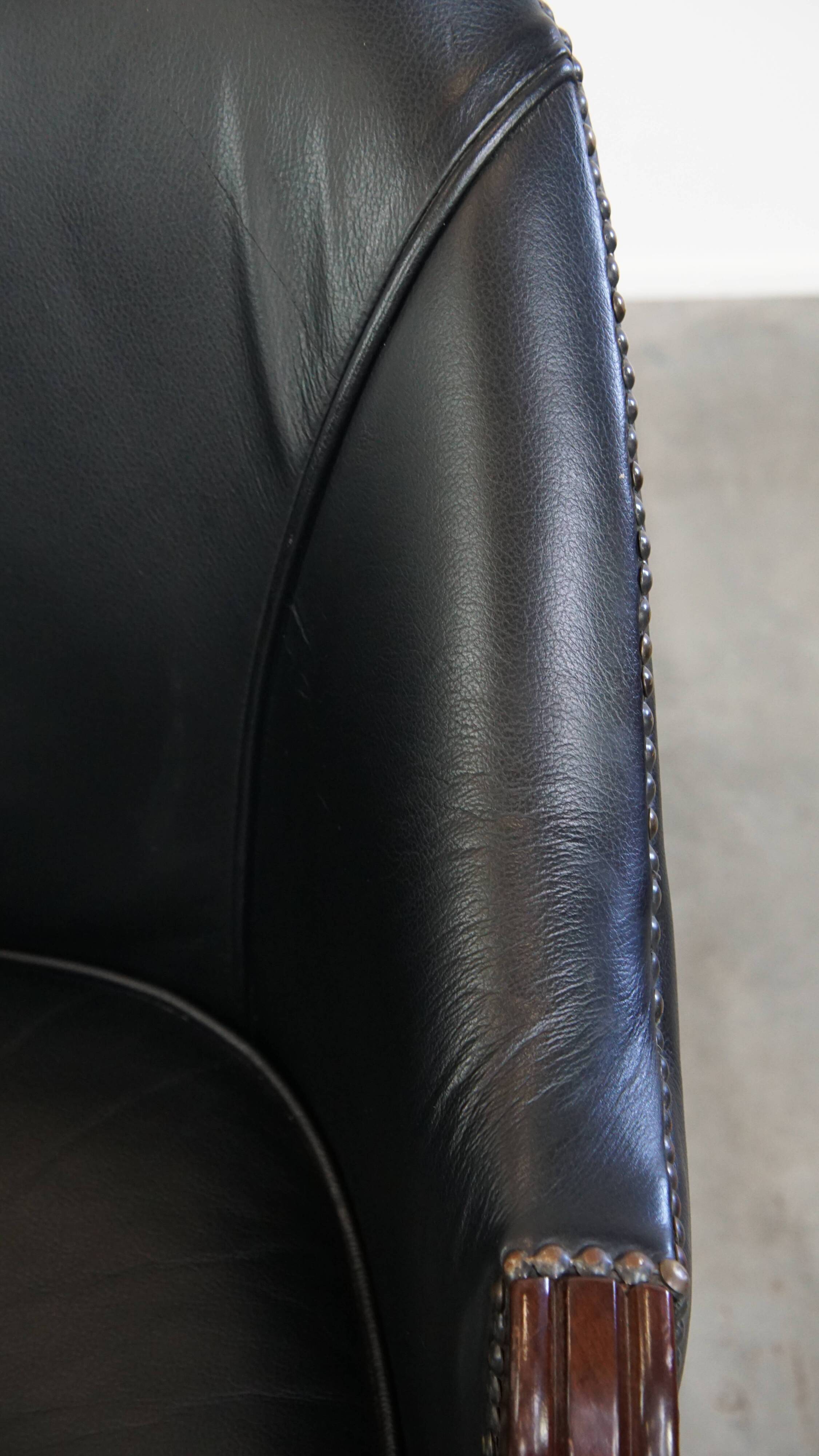 Chaise de bureau en cuir de vachette noir de style anglais