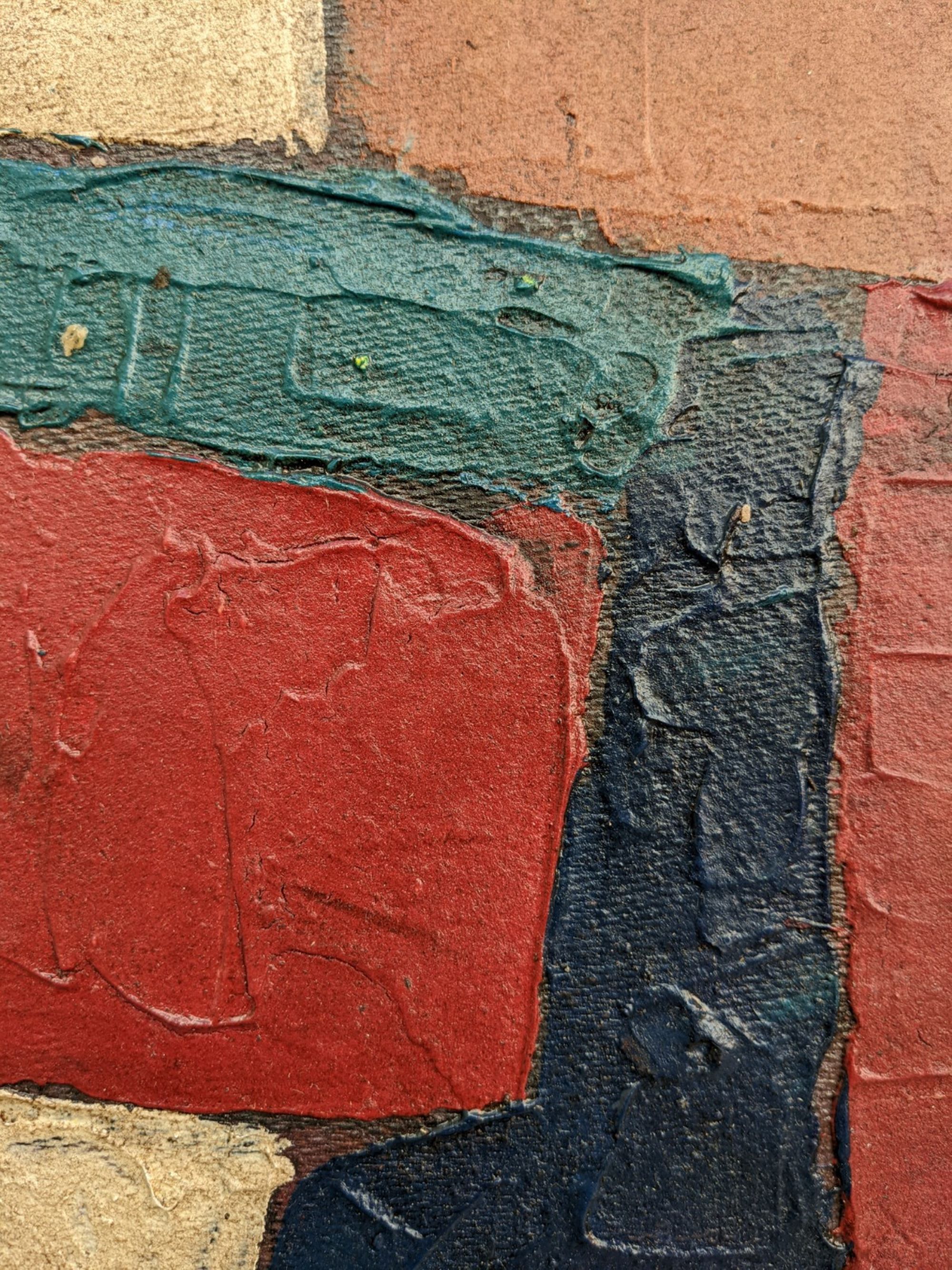 Mid-Century Modern Swedish "Gear" Vintage Abstract Oil Painting, Framed