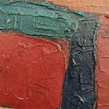 Mid-Century Modern Swedish "Gear" Vintage Abstract Oil Painting, Framed