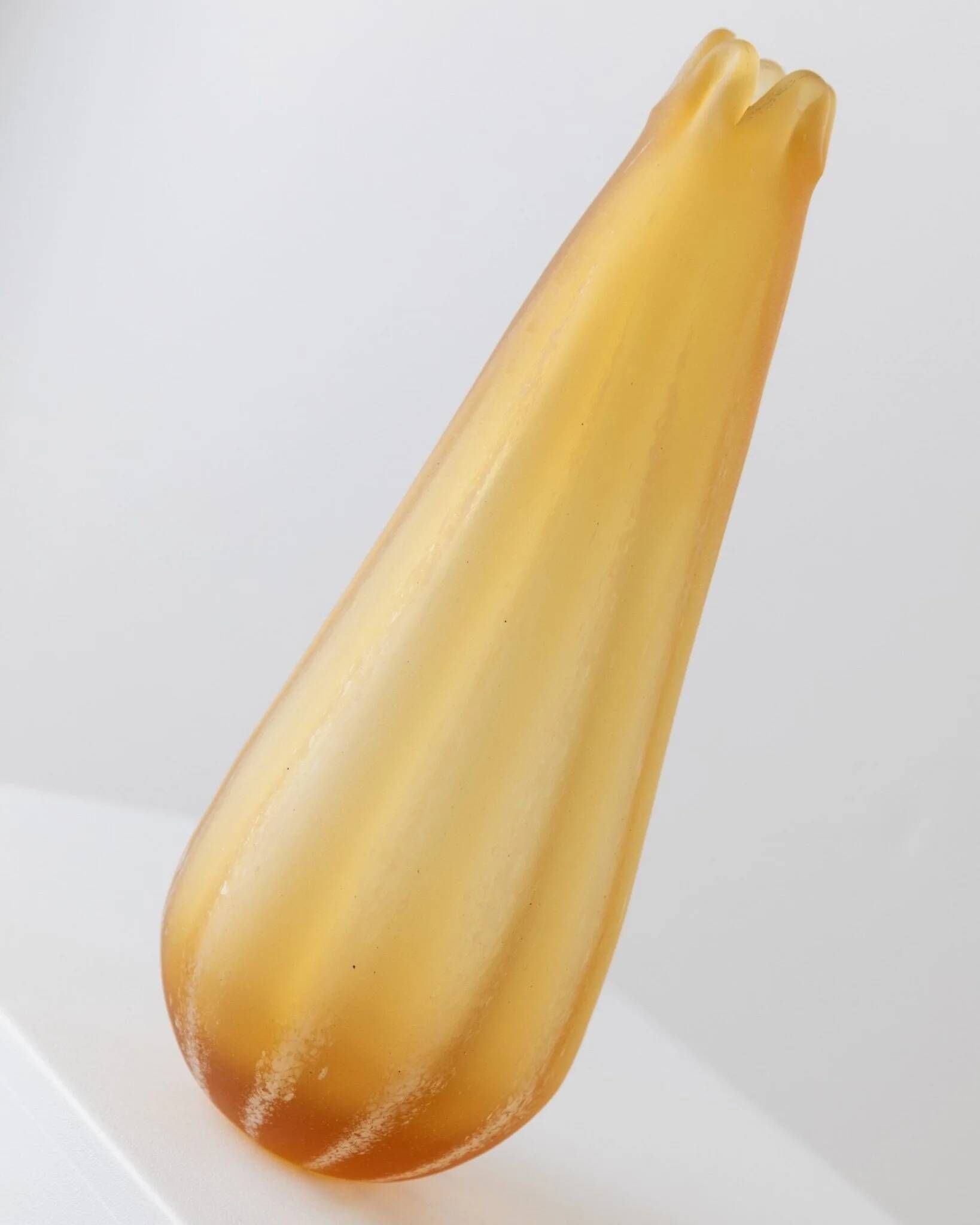 Large vintage Murano glass vase, yellow-orange gradient, Italian 1960s, sculptural teardrop form
