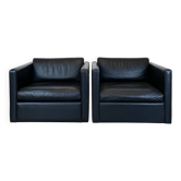 Pair of Black Leather Cube Club-Chairs by Charles Pfister for Knoll, 1980s