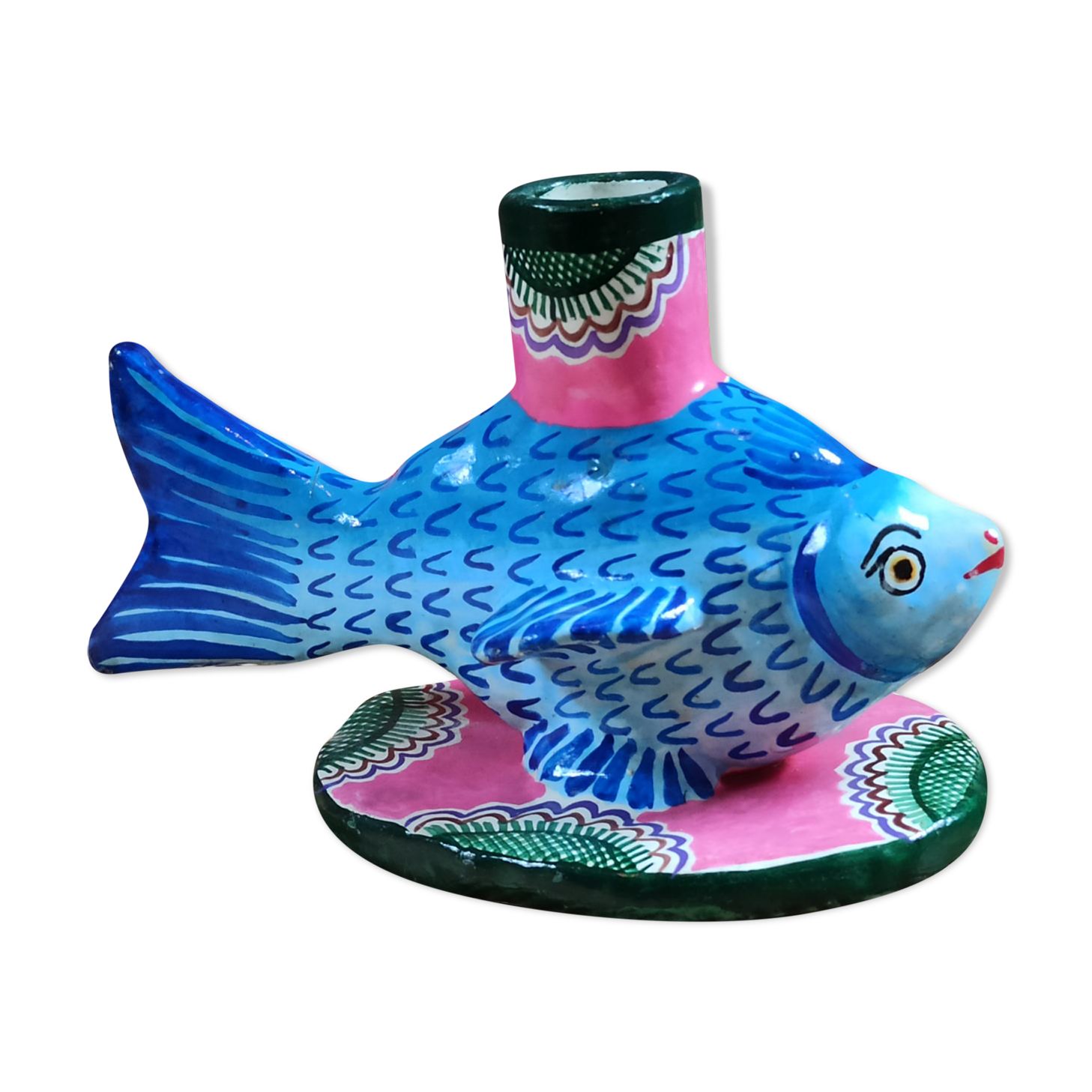 Candle holder vintage fish art from Mexico