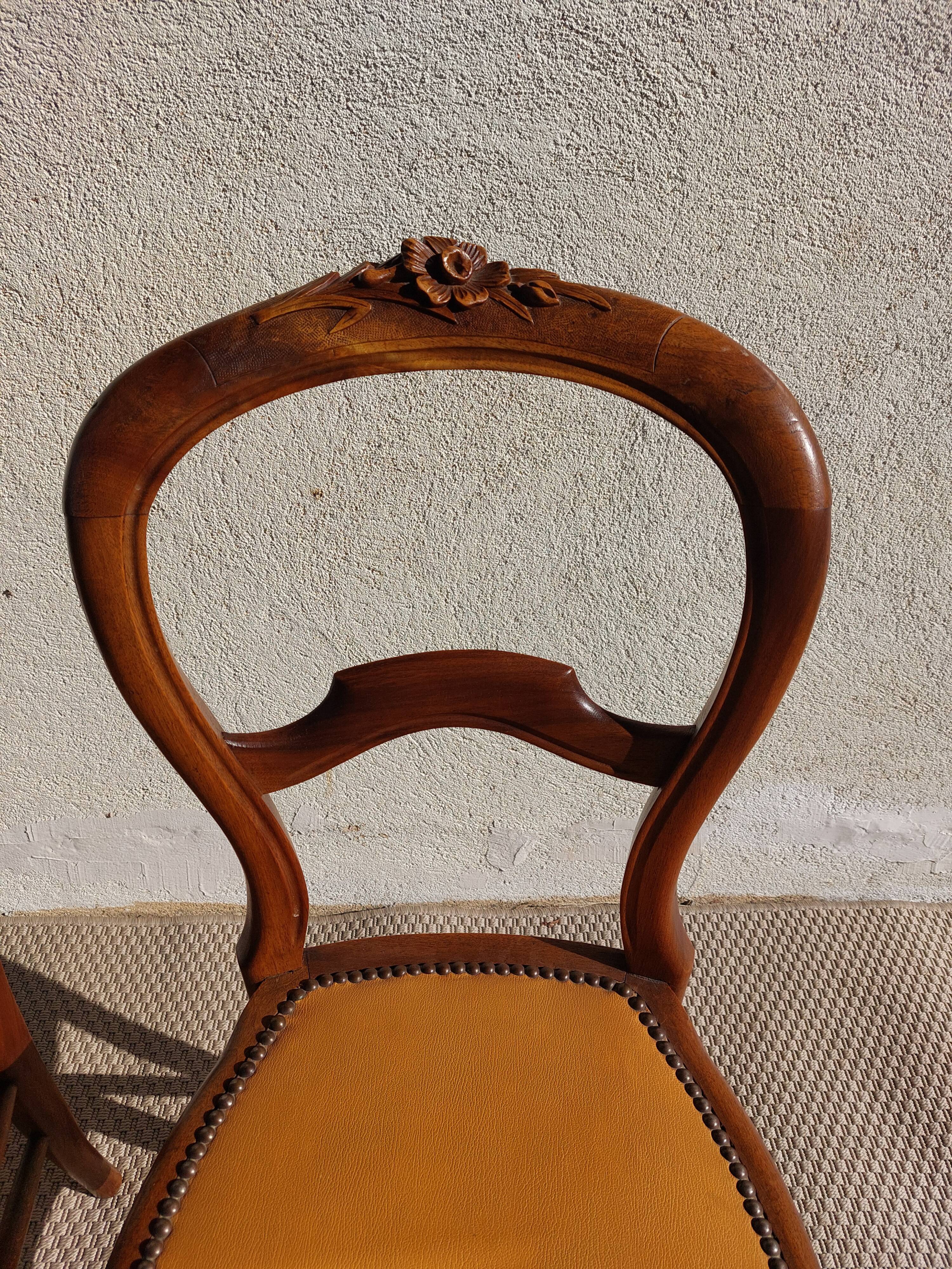 pair of Art Nouveau chairs, cane and faux leather