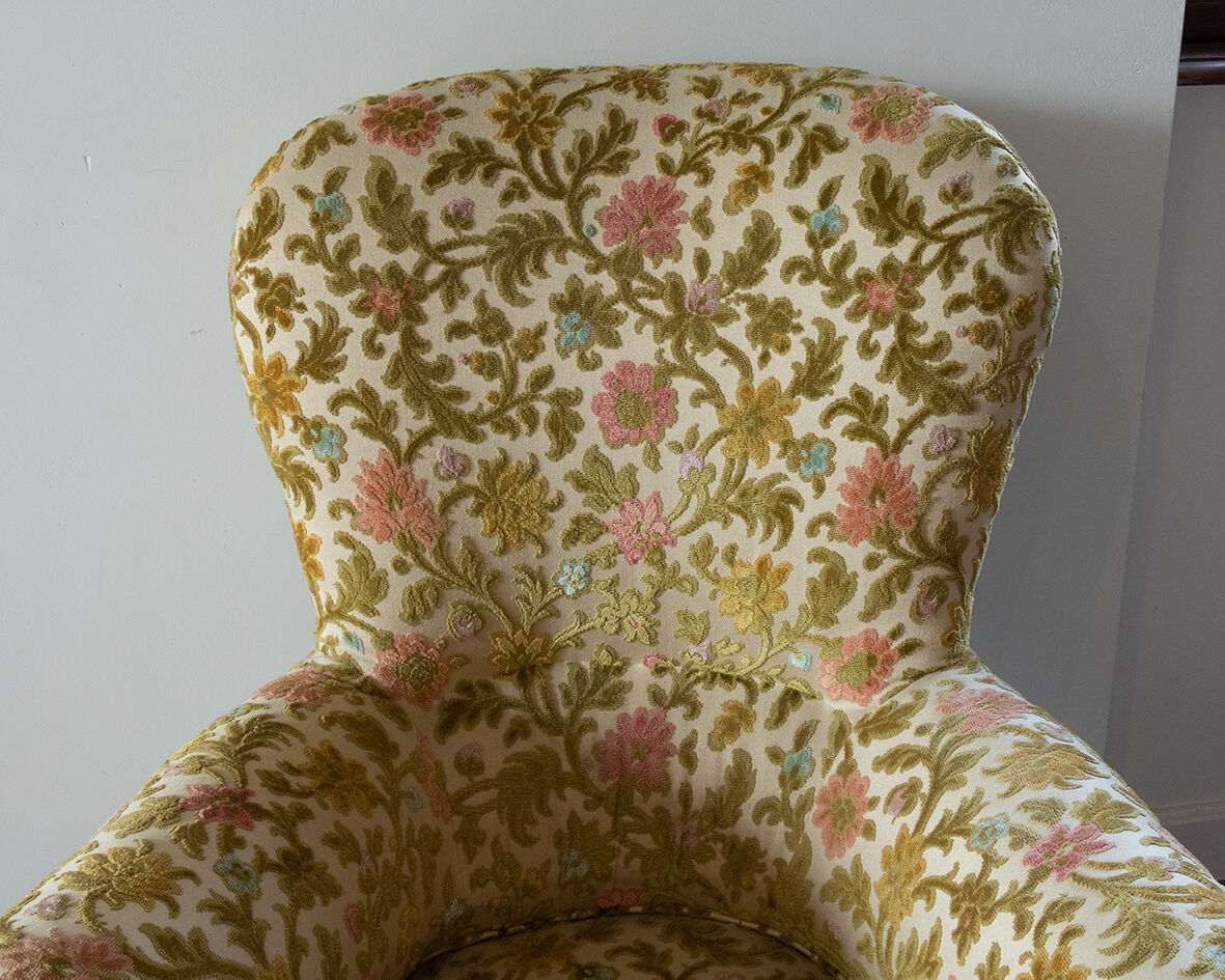 Velvet shepherdess armchair