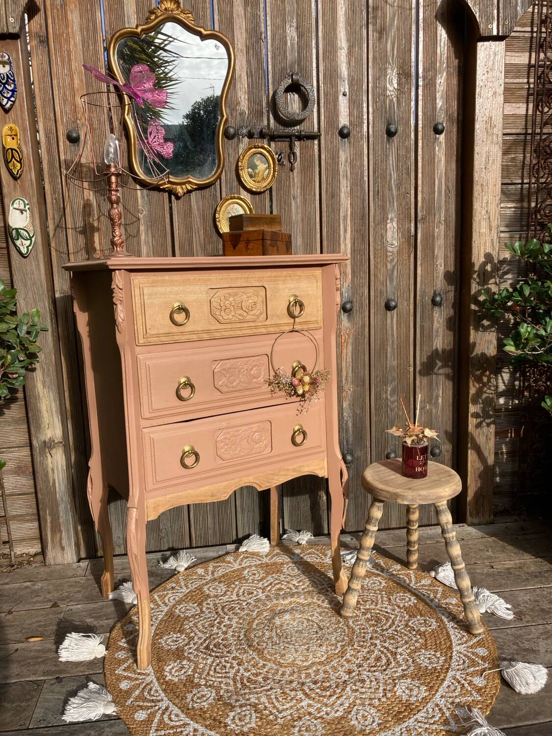 Petite commode ART DÉCO esprit coiffeuse terracotta