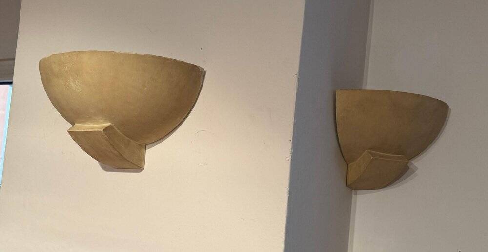 Art Deco wall lights in patinated plaster, France, 1925, set of 3