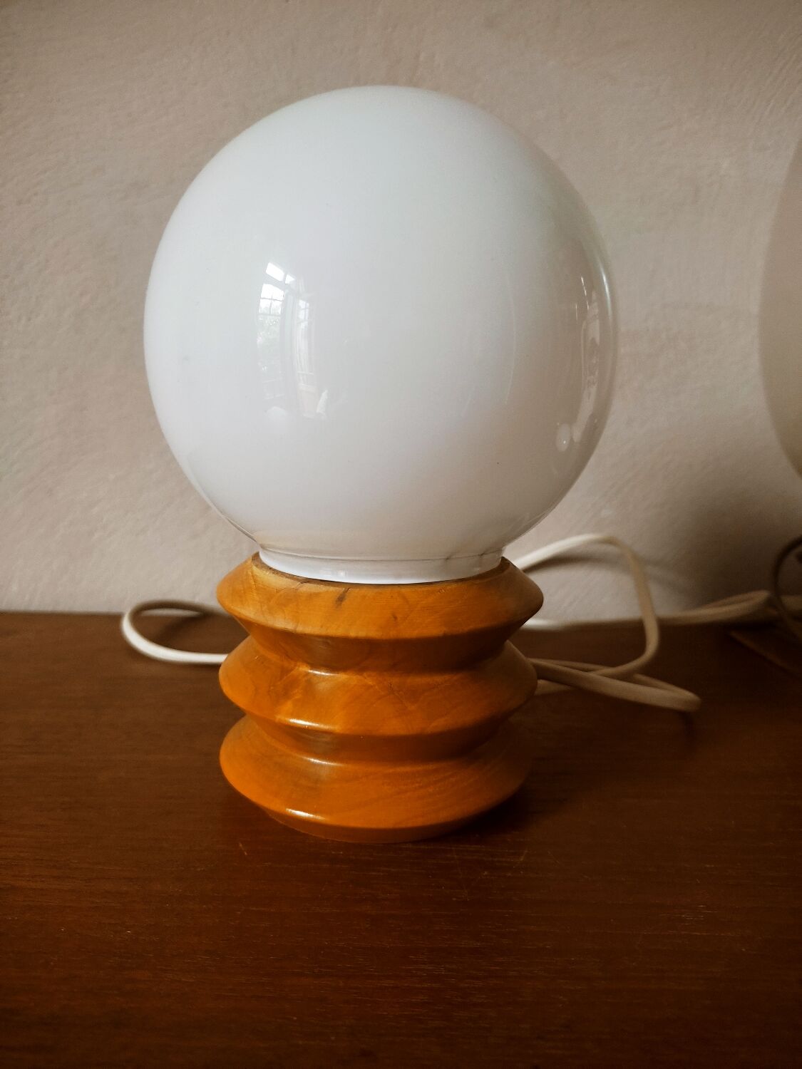 Wooden bedside lamp and opaline sphere