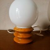 Wooden bedside lamp and opaline sphere