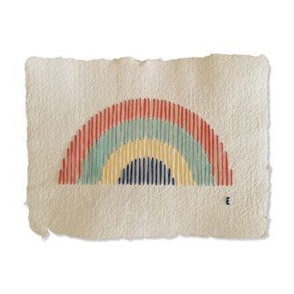 Rainbow embroidery on recycled paper