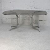 Table chrome steel smoked glass slab. France, circa 1970