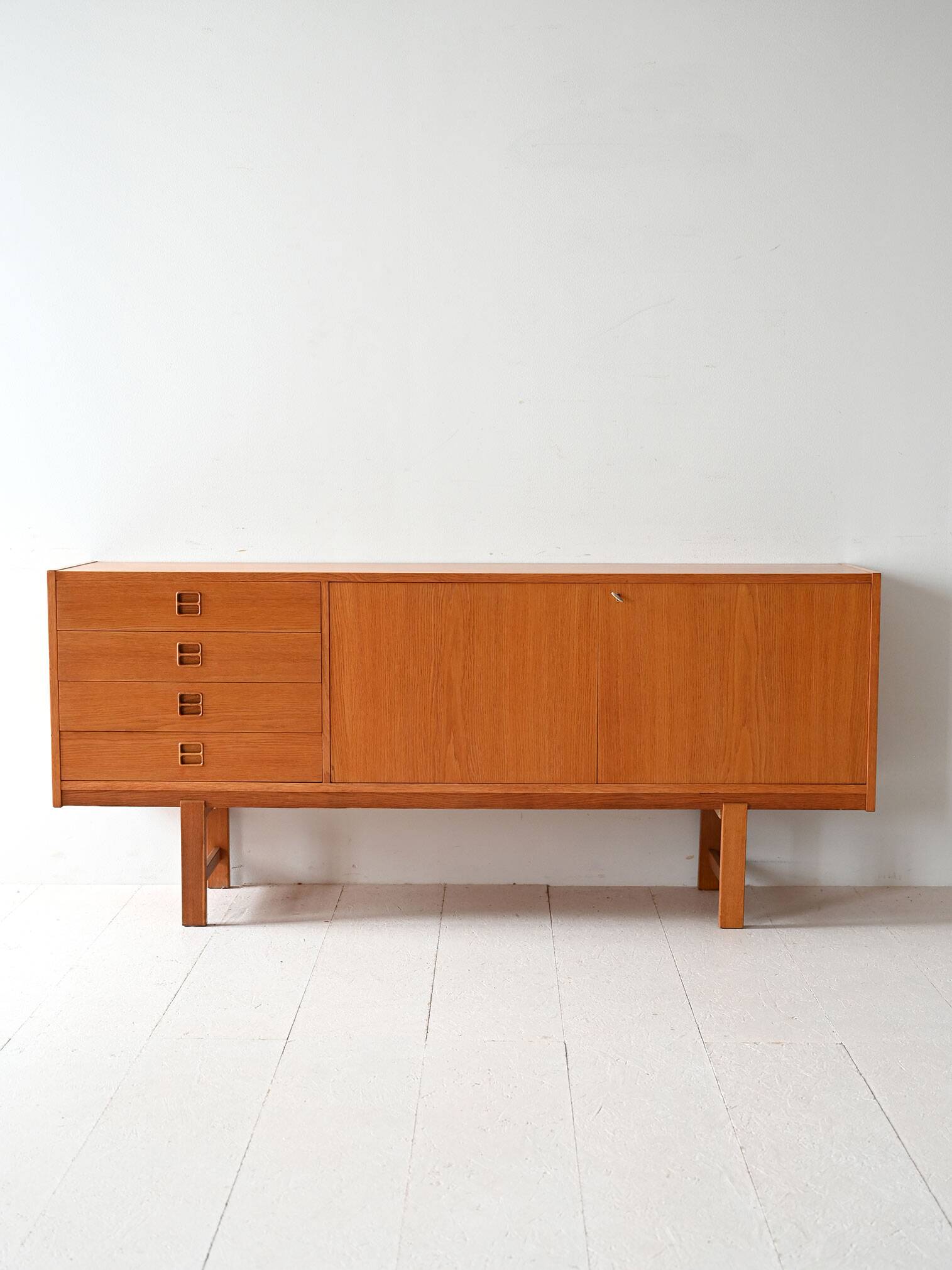 Scandinavian vintage oak sideboard with drawers and doors