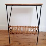 Rattan and metal side or bedside table