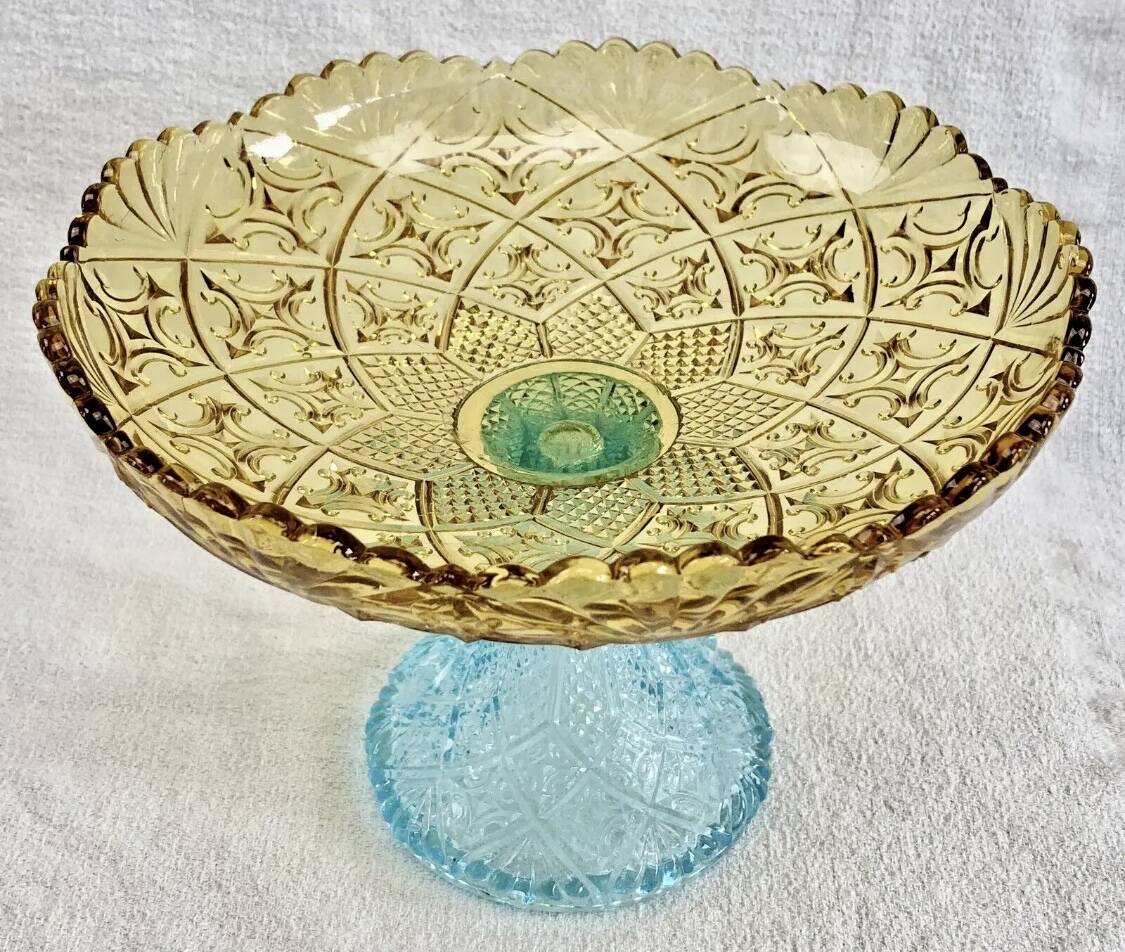 Georges Sand hollow two-tone glass compote bowl signed Portieux