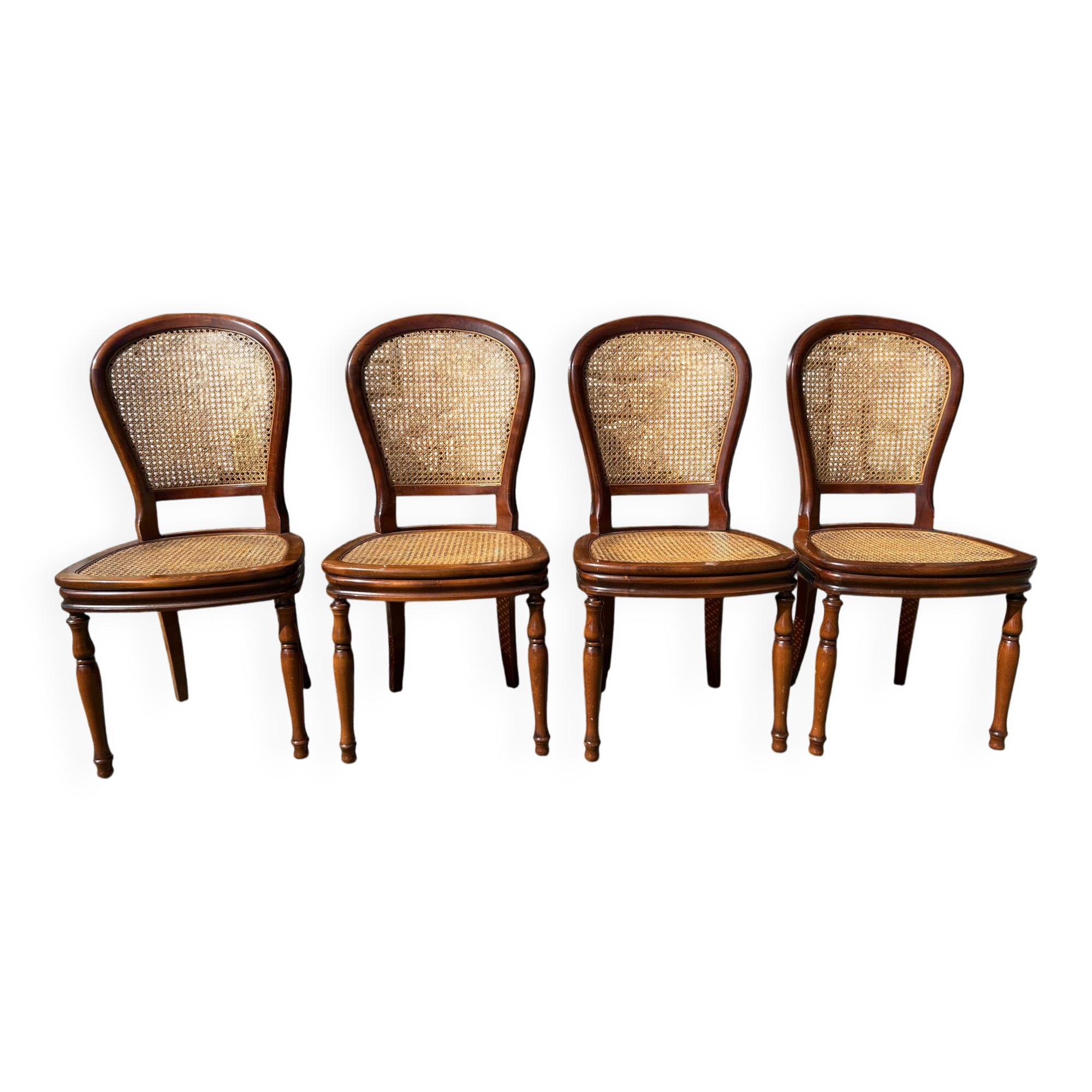 Four caned and wood chairs, Louis Philippe style, vintage, 1960s