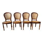 Quatre chaises cannées et bois, style Louis Philippe, vintage, années 60
