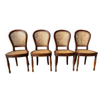 Quatre chaises cannées et bois, style Louis Philippe, vintage, années 60