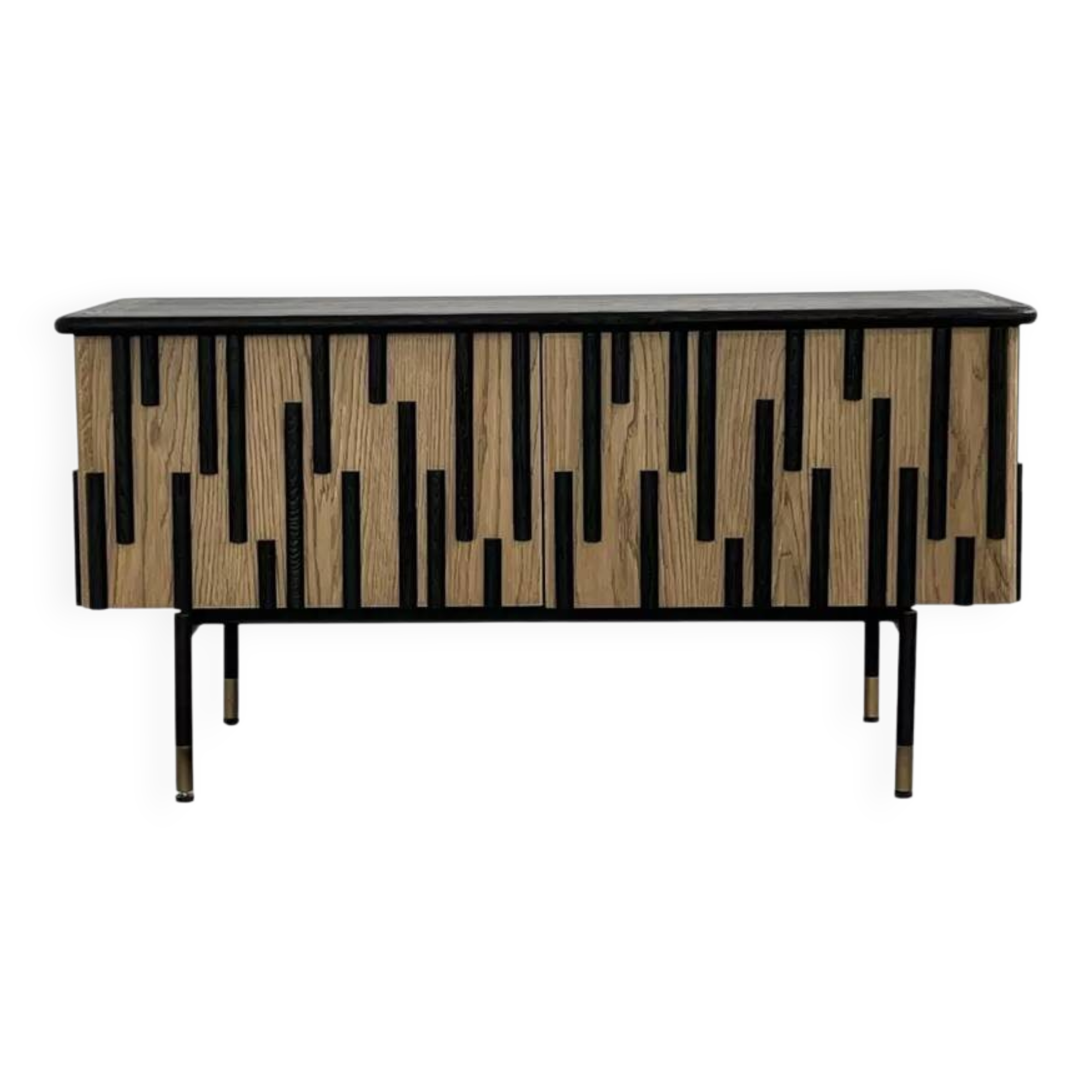 TV cabinet / Low sideboard in natural wood and blackened wood
