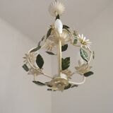 French Vintage 3 Light Daisy Flower Metal Cage Chandelier