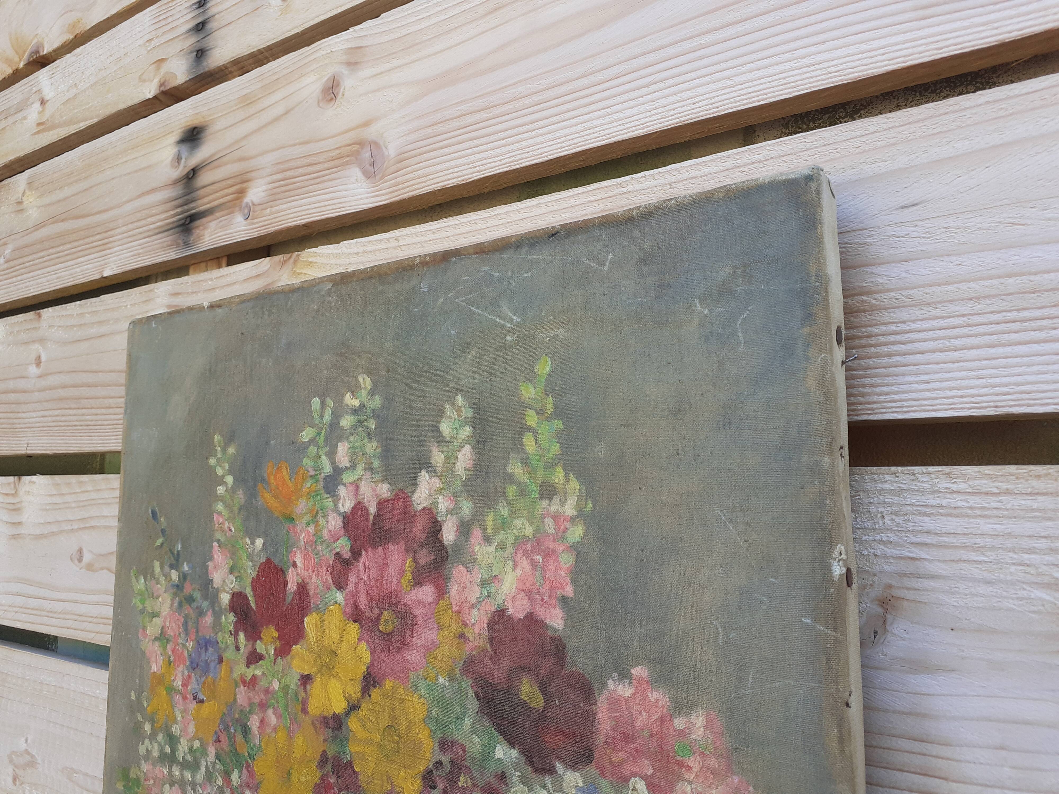 The summer bouquet of flowers, oil on old canvas