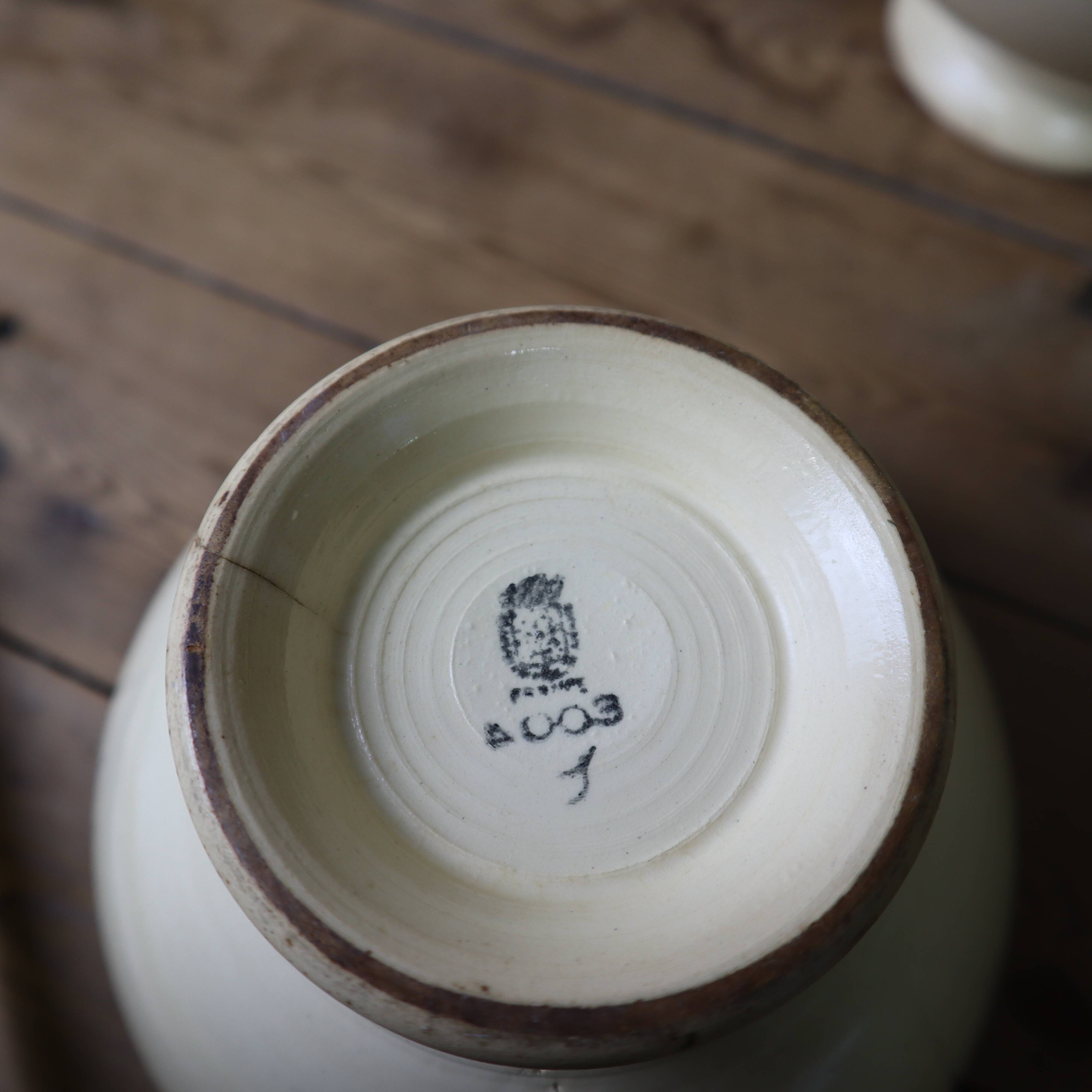 Set of 2 old large Terre de Fer bowls Digoin Sarreguemines