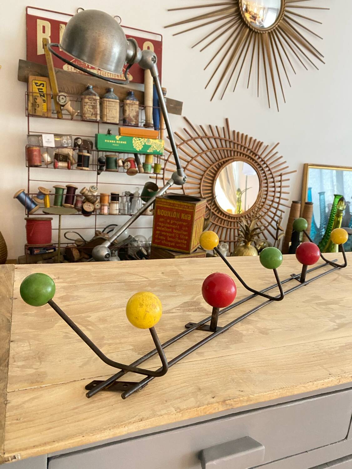 Wall coat rack with vintage balls