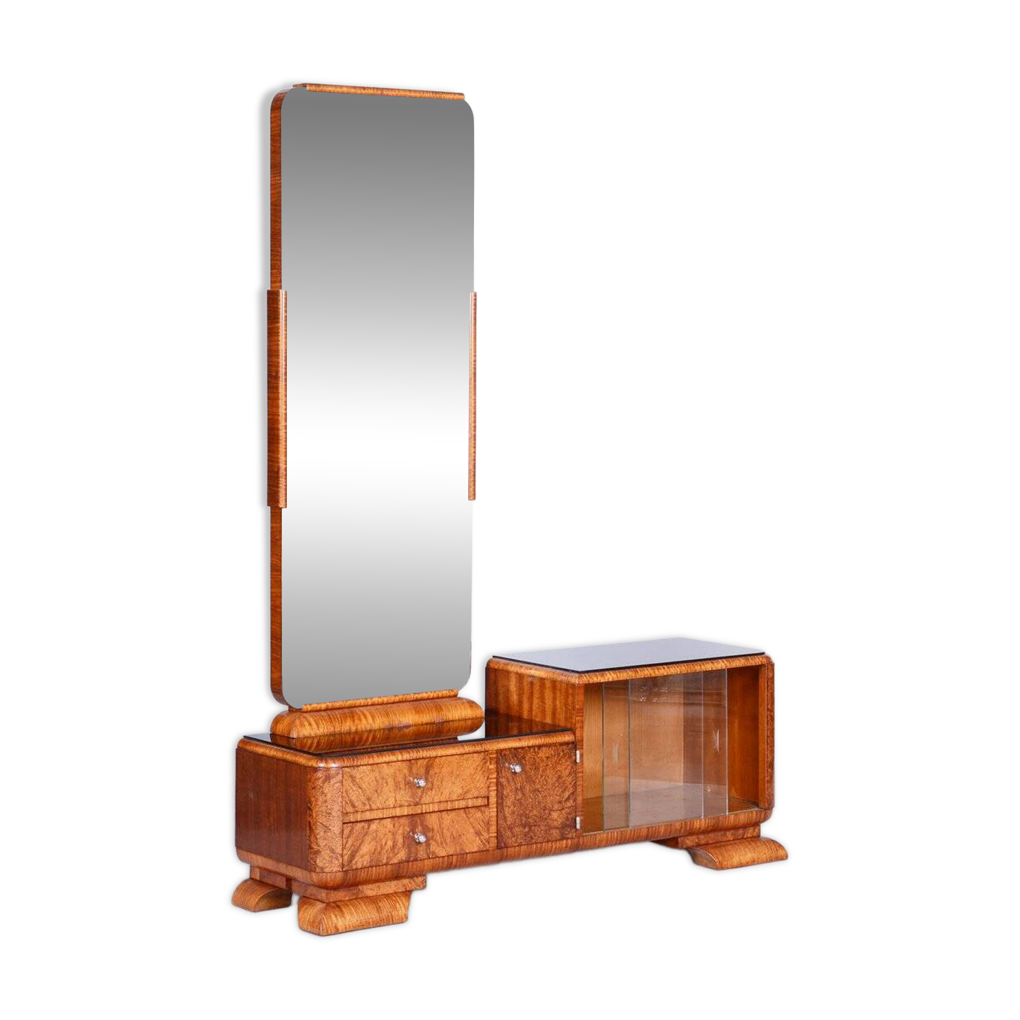 Art Deco Dressing Table in Rosewood and Walnut Veneer with Mirror, France, 1920s