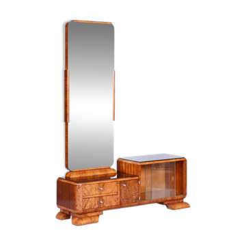 Art Deco Dressing Table in Rosewood and Walnut Veneer with Mirror, France, 1920s