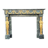 Empire style fireplace in antique green marble and gilded bronzes circa 1880