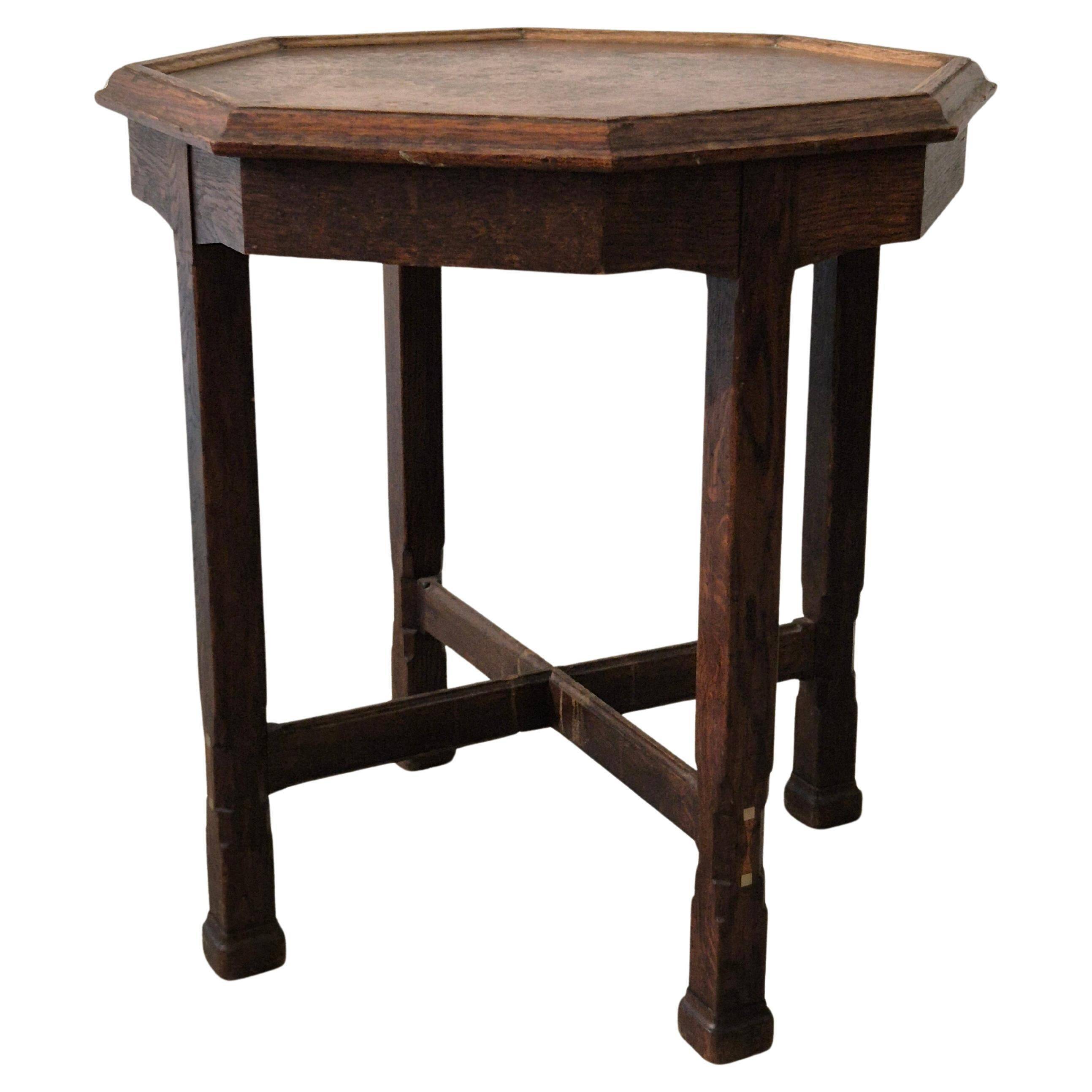 Swedish smoking table, Oak with copper top, 1913 by Nordiska Kompaniet
