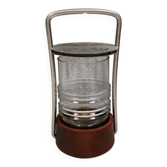 Very beautiful Trip/Trap oil lamp/lantern in teak, glass and stainless stee