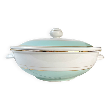 Soupière porcelaine vintage blanche verte luneville epinay france 1950s