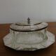 Glass sugar on art deco silver tray