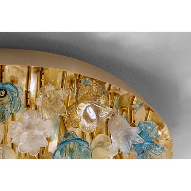 Decorative Gold Murano Glass Flush Mount with Floral Motif by Simoeng