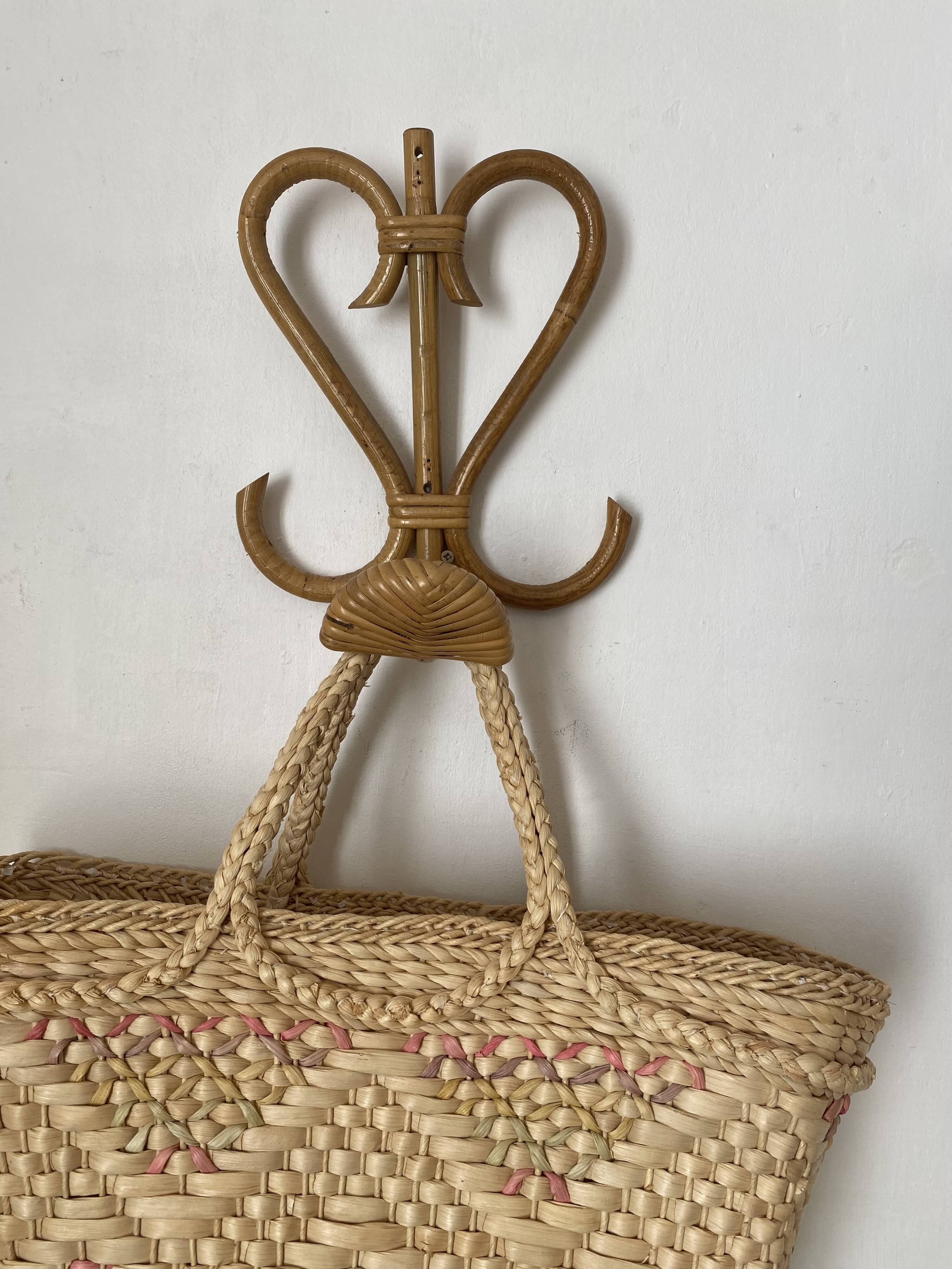 Patère en rotin années 60-70