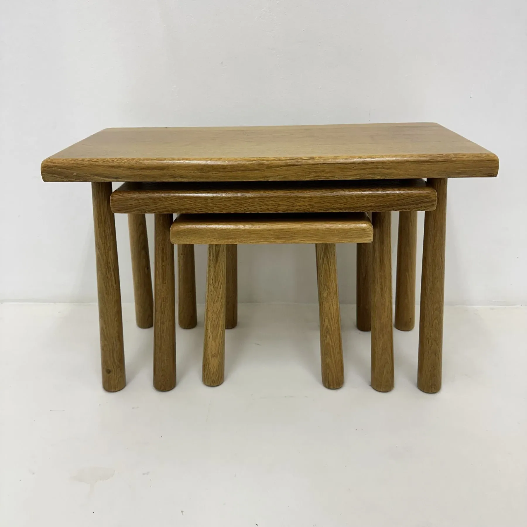 Set of nesting tables solid oak wood brutalist, 1970s