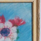 Pastel encadré "Les anémones" vintage